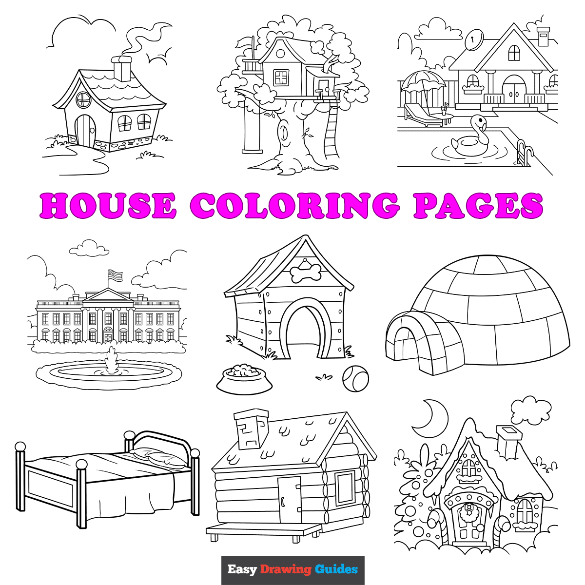 Tranh tô màu ngôi nhà miễn phí cho trẻ em - 22 tờ có thể in - Tô Màu